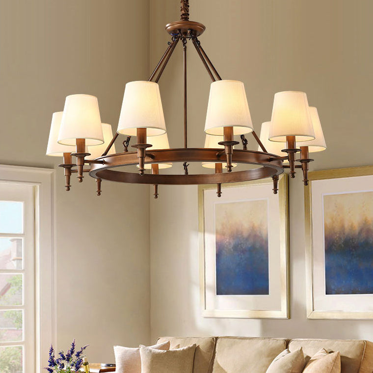 Wagon Wheel Light Fixture Traditional Multi-Head Chandelier Pendant Light with White Fabric Shade