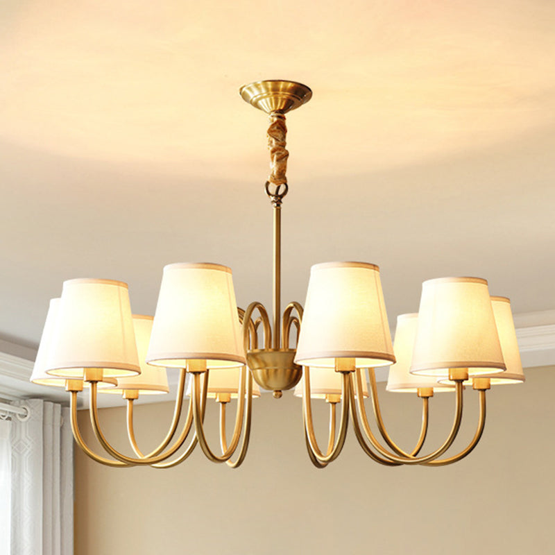 Brass Barrel Chandelier Light American Style Multi-Head Suspension Lamp with Fabric Shade
