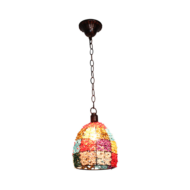 Dome/Globe Metal Hanging Pendant Bohemian 1 Head Restaurant Suspension Lamp in Rust, 6.5"/7.5"/8" Tall
