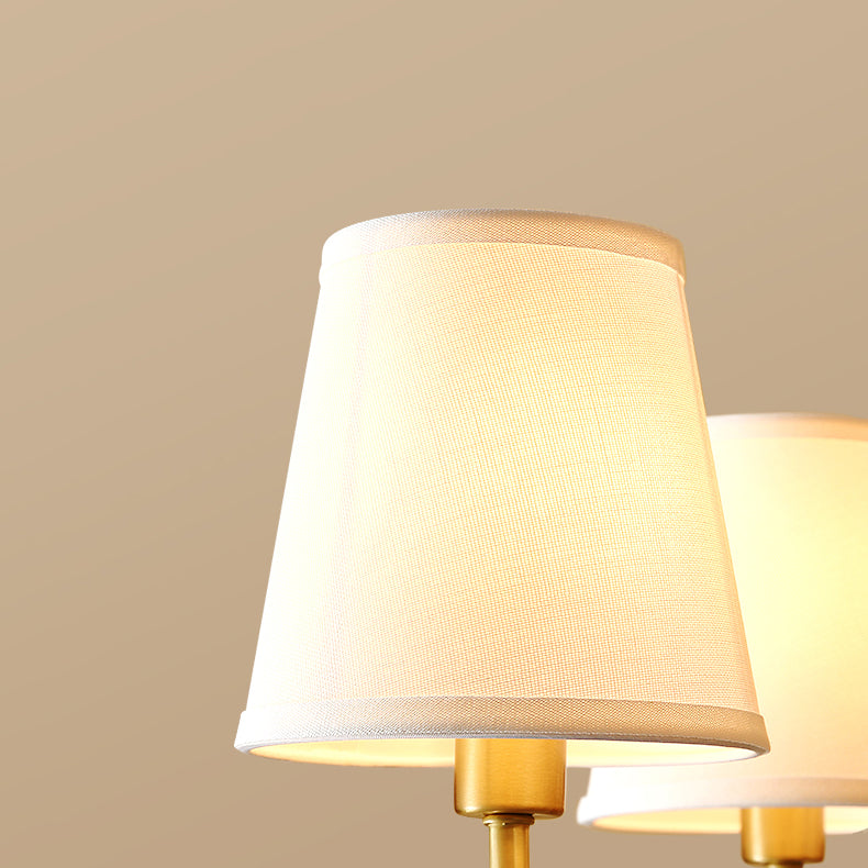 Brass Barrel Chandelier Light American Style Multi-Head Suspension Lamp with Fabric Shade