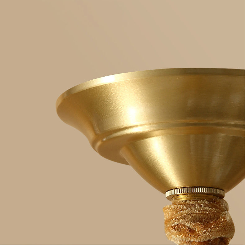 Brass Barrel Chandelier Light American Style Multi-Head Suspension Lamp with Fabric Shade