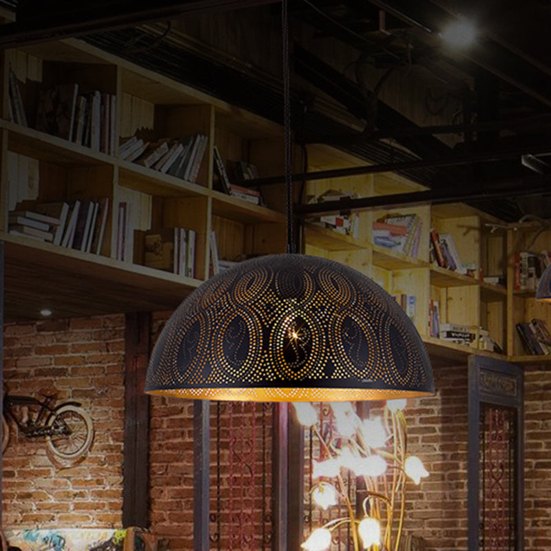 1-Licht-Kuppel Anhänger Arabische Arabische Stil Black Metall Hanging Deckenlampe mit Spot/Rhombus/Kreismuster