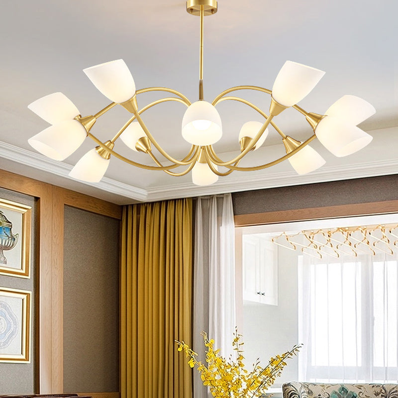 Multi-Head Chandelier Lamp Traditional Style White Glass Shade Bell Light Fixtures