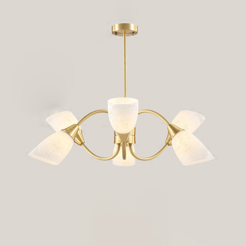 Multi-Head Chandelier Lamp Traditional Style White Glass Shade Bell Light Fixtures