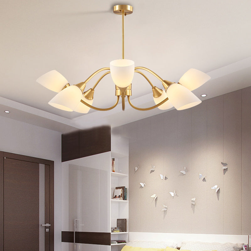 Multi-Head Chandelier Lamp Traditional Style White Glass Shade Bell Light Fixtures