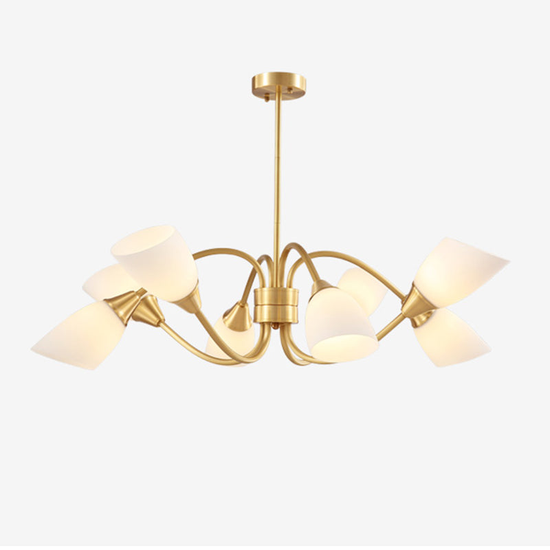 Multi-Head Chandelier Lamp Traditional Style White Glass Shade Bell Light Fixtures