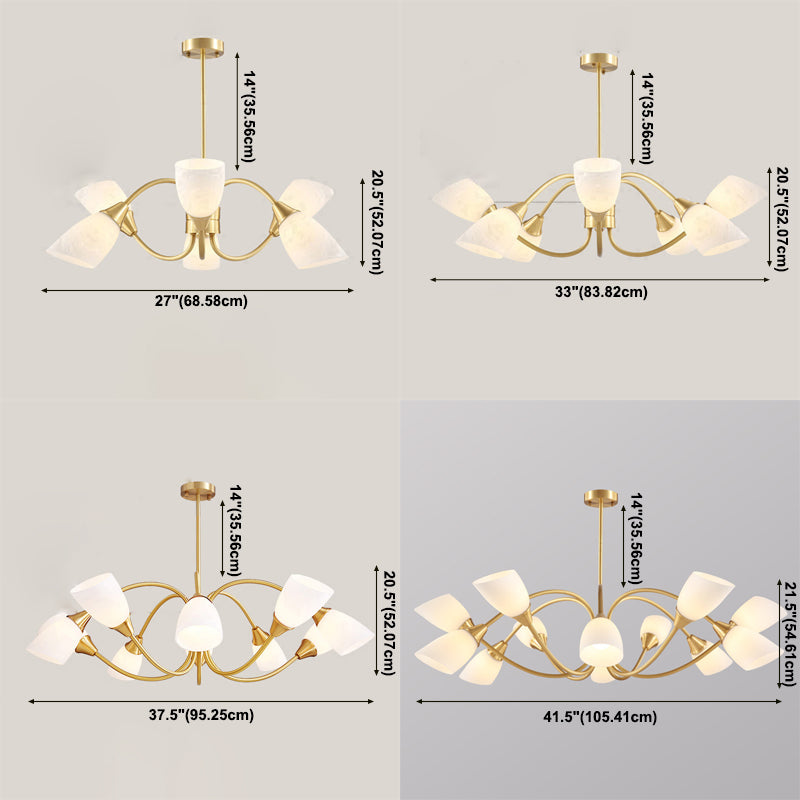 Multi-Head Chandelier Lamp Traditional Style White Glass Shade Bell Light Fixtures