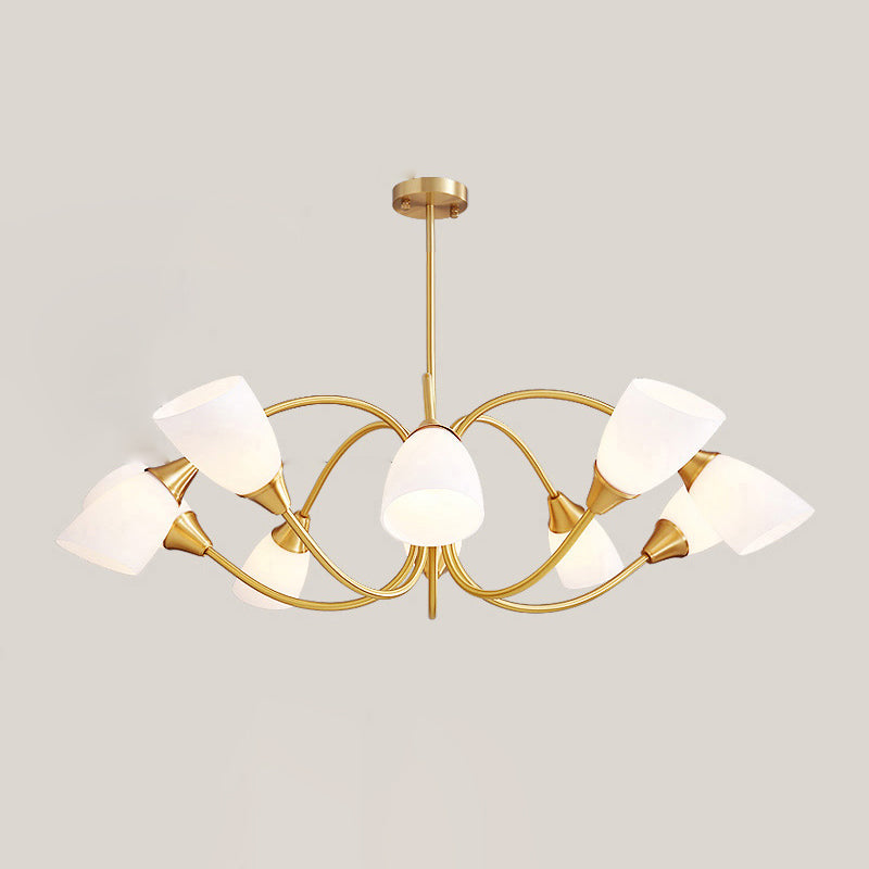 Multi-Head Chandelier Lamp Traditional Style White Glass Shade Bell Light Fixtures