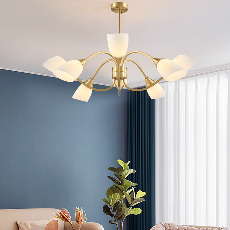 Multi-Head Chandelier Lamp Traditional Style White Glass Shade Bell Light Fixtures