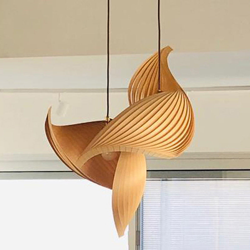 Conch Shaped Wood Pendant Light Contemporary Style Hanging Lamp for Coffee Shop