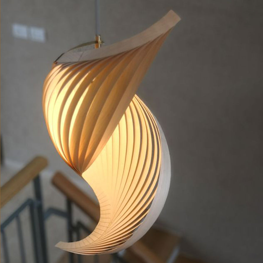 Conch Shaped Wood Pendant Light Contemporary Style Hanging Lamp for Coffee Shop