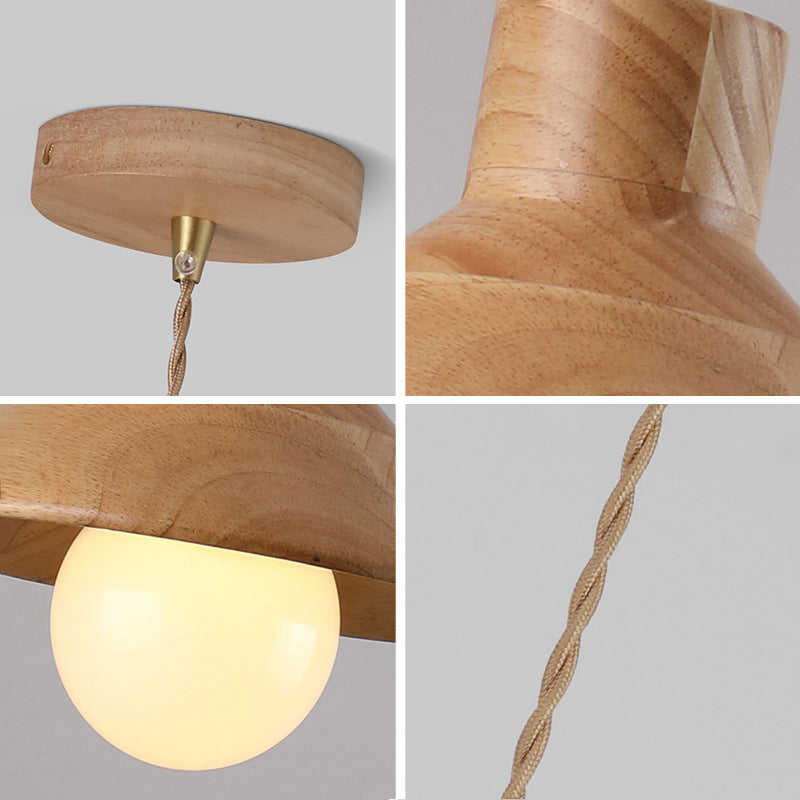 Wood Cone Pendant Lamp Contemporary Style Hanging Light for Dining Room