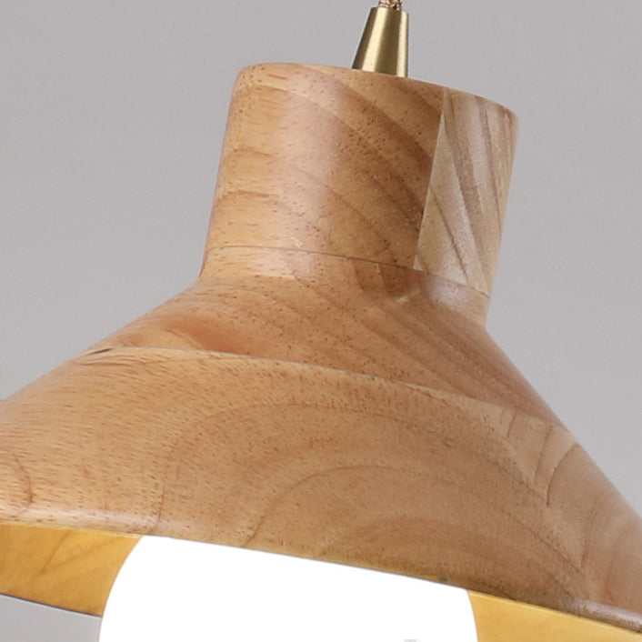 Wood Cone Pendant Lamp Contemporary Style Hanging Light for Dining Room
