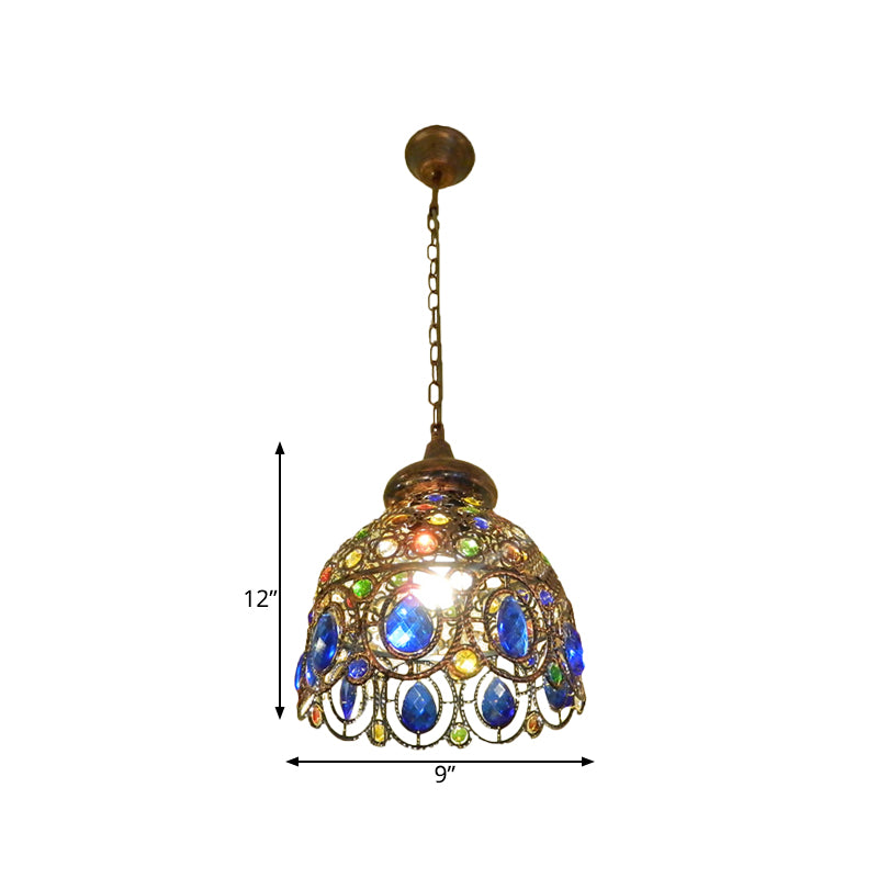 Brass Dome Hanging Lamp Kit Bohemian Metal 1 Head Restaurant Suspension Light
