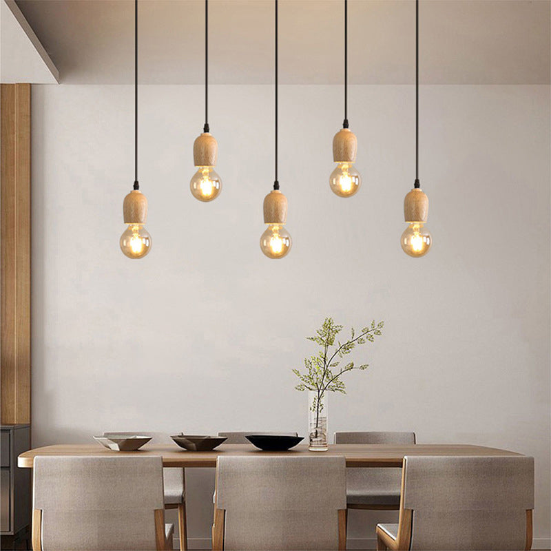 Offene Glühbirne hängende Licht nach unten Licht Holzhängung Licht für Wohnzimmer Schlafzimmer