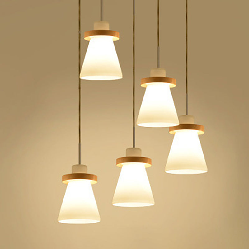 Wood Geometric Suspended Light Modern Simple Hanging Light for Restaurant