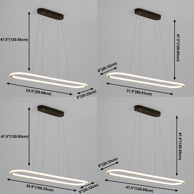 Oval LED Island Light White Acrylic Shade Hanging Lamp for Dinning Room