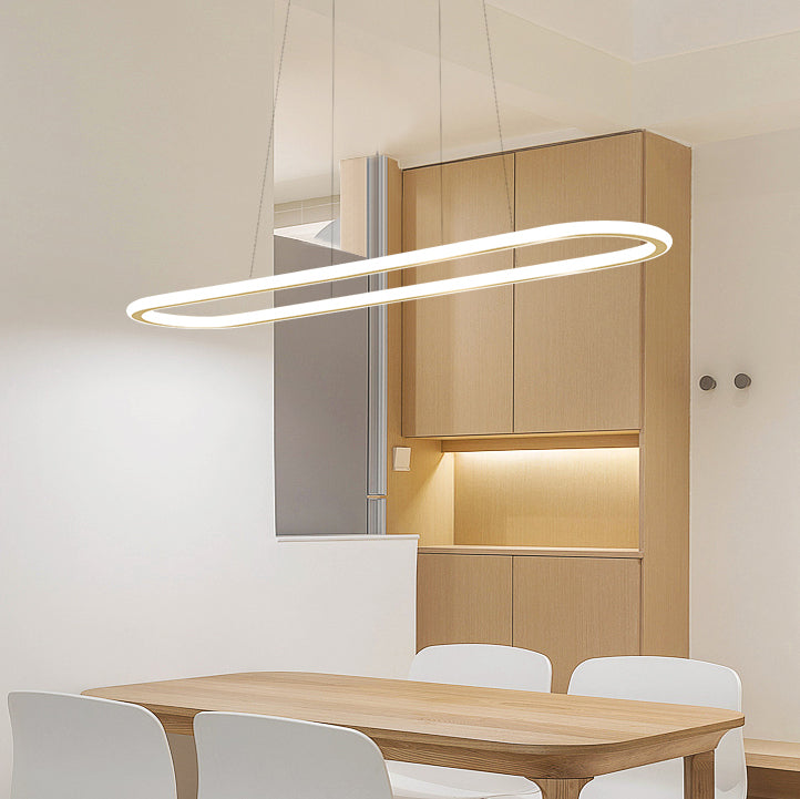 Oval LED Island Light White Acrylic Shade Hanging Lamp for Dinning Room