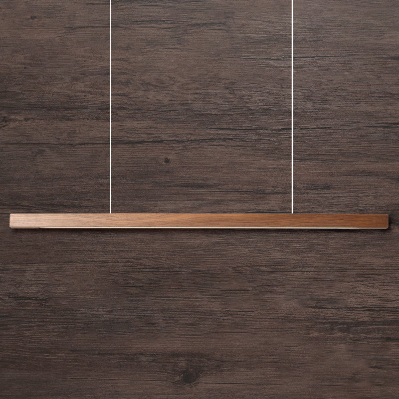 Minimalist 1 Light Wood Island Lamp Linear LED Long Strip Hanging Light