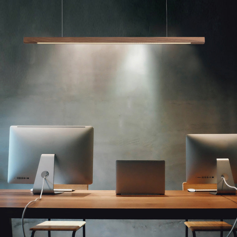 Minimalist 1 Light Wood Island Lamp Linear LED Long Strip Hanging Light