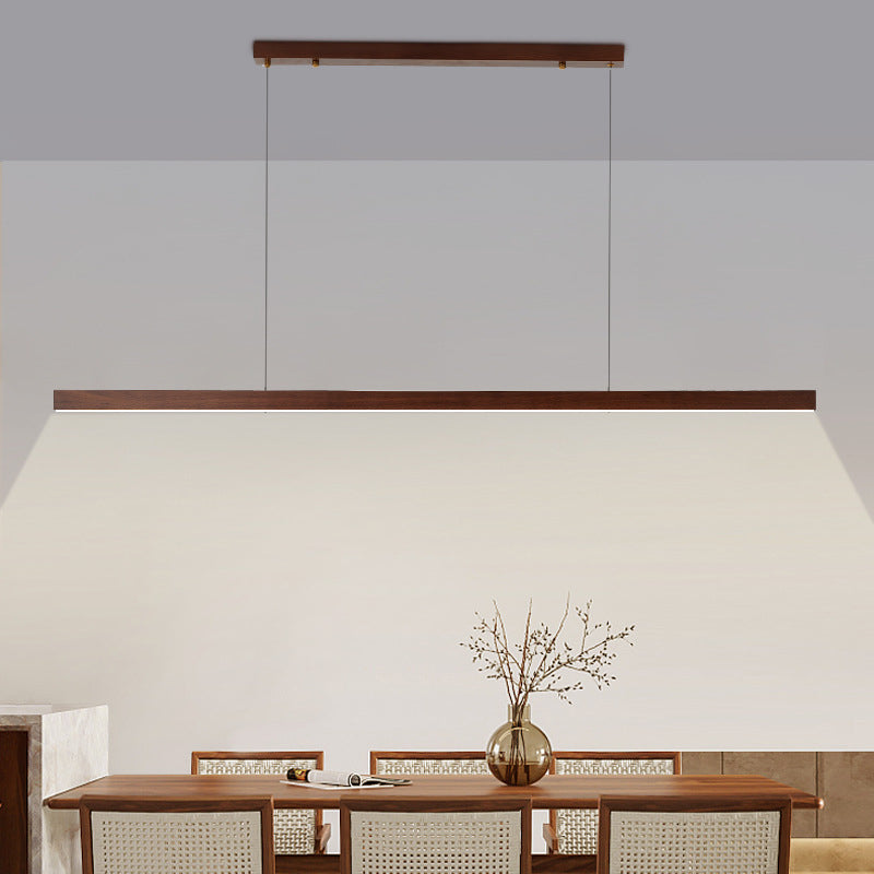 1-Light Island Light Minimal Style Linear Shape Wood Hanging Lamp for Dining Room