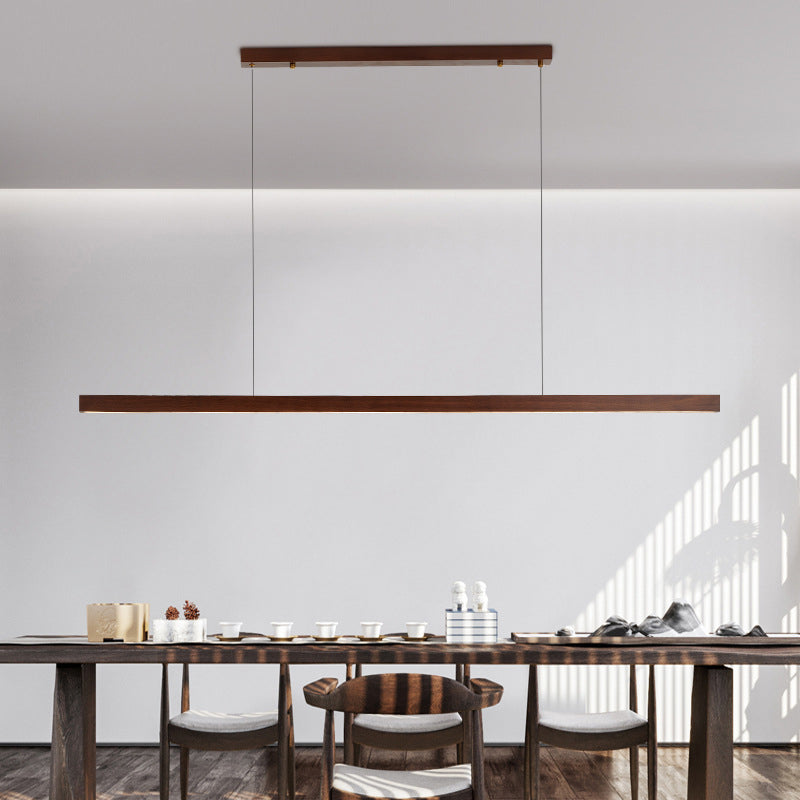 1-Light Island Light Minimal Style Linear Shape Wood Hanging Lamp for Dining Room