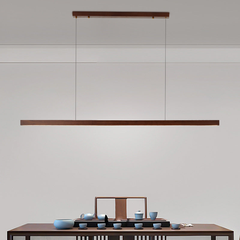 1-Light Island Light Minimal Style Linear Shape Wood Hanging Lamp for Dining Room