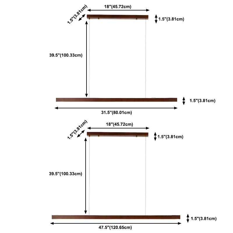 1-Light Island Light Minimal Style Linear Shape Wood Hanging Lamp for Dining Room