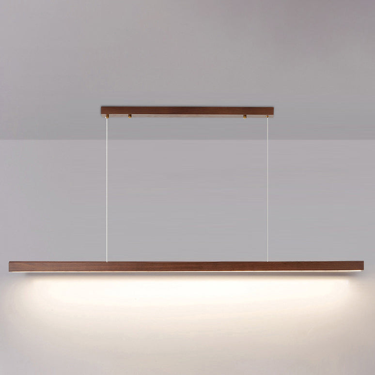 1-Light Island Light Minimal Style Linear Shape Wood Hanging Lamp for Dining Room