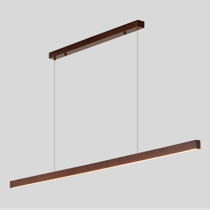 1-Light Island Light Minimal Style Linear Shape Wood Hanging Lamp for Dining Room