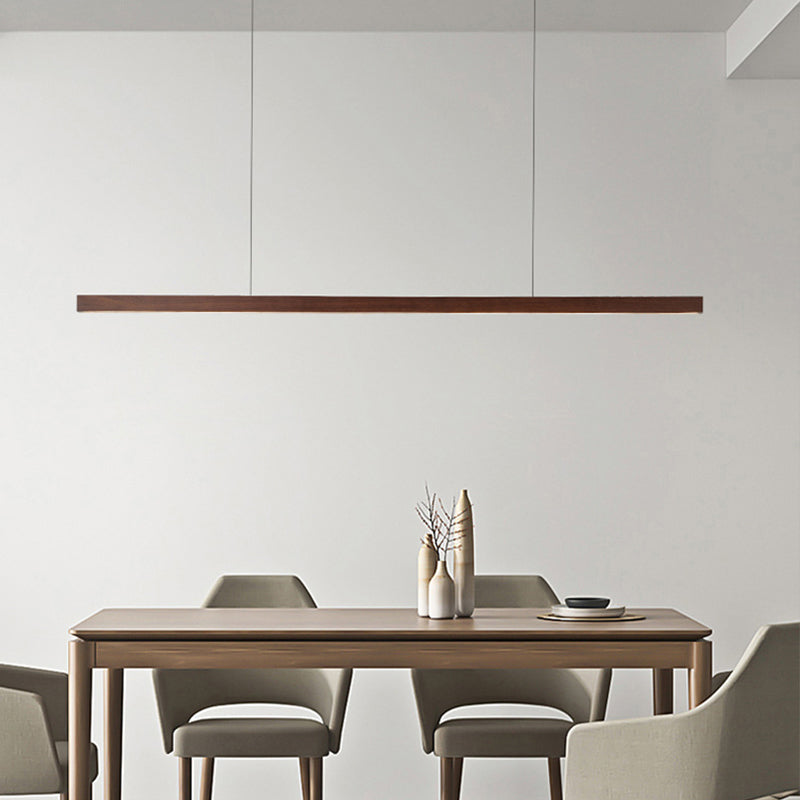 1-Light Island Light Minimal Style Linear Shape Wood Hanging Lamp for Dining Room