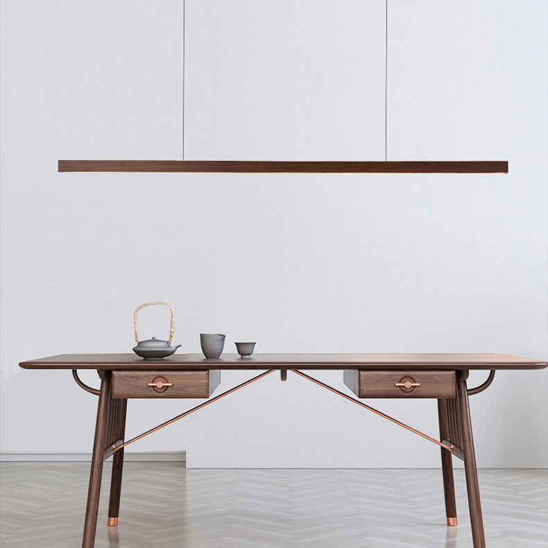 1-Light Island Light Minimal Style Linear Shape Wood Hanging Lamp for Dining Room