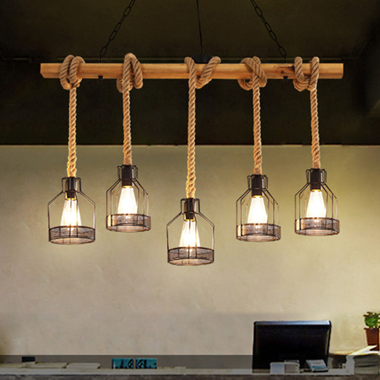 Birdcage Industrial Island Light Hemple d'éclairage de corde pour le café