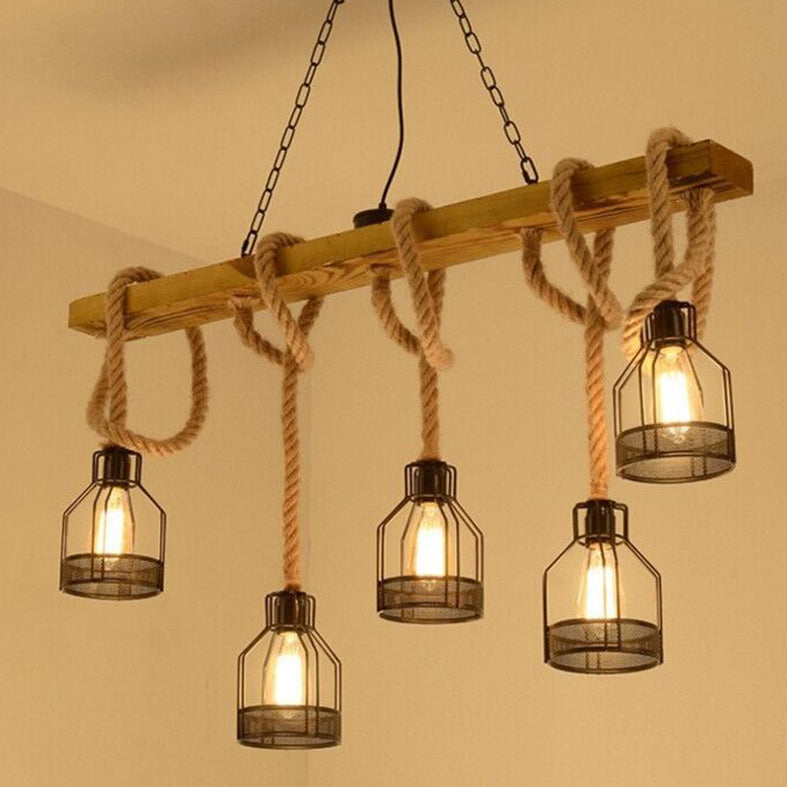 Birdcage Industrial Island Light Hemple d'éclairage de corde pour le café