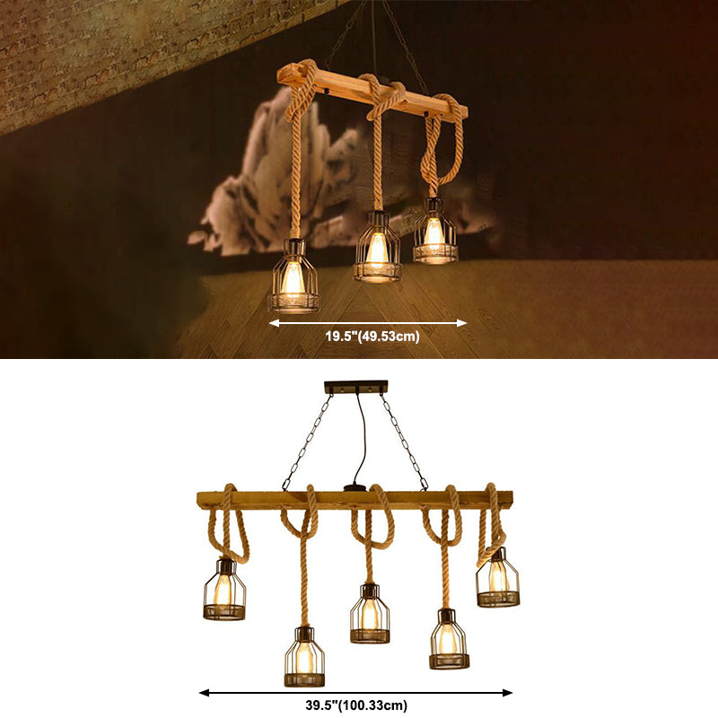 Birdcage Industrial Island Light Hemple d'éclairage de corde pour le café