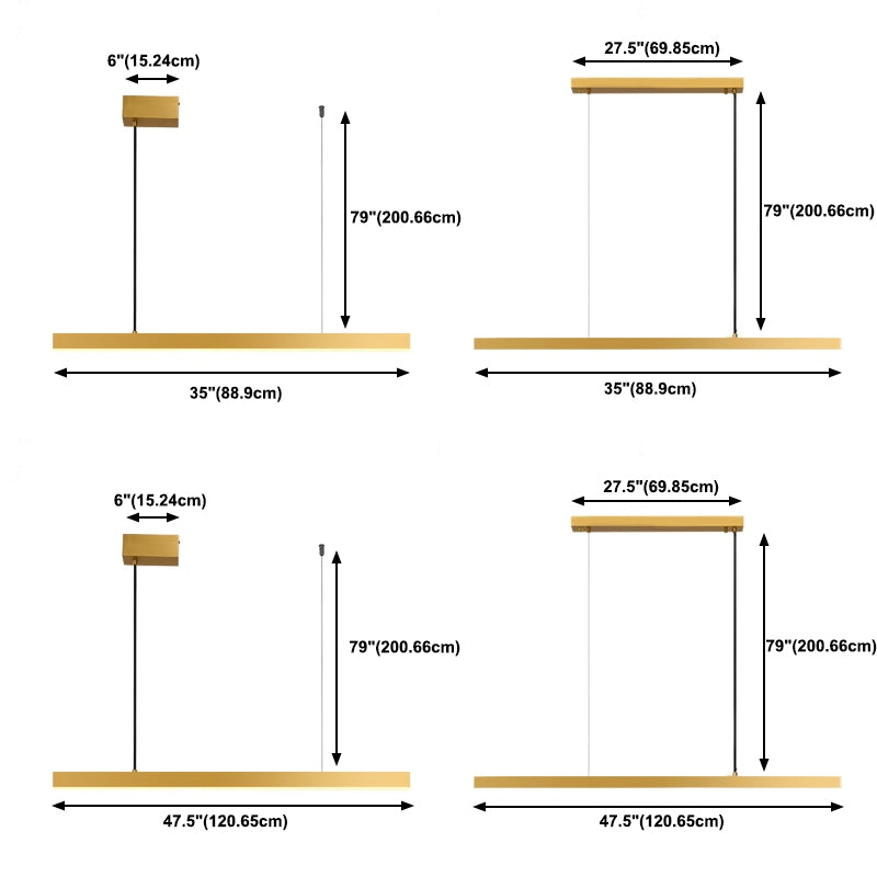 Simplicity Contemporary Island Light Metal Long Strip Hanging Light for Dining Room
