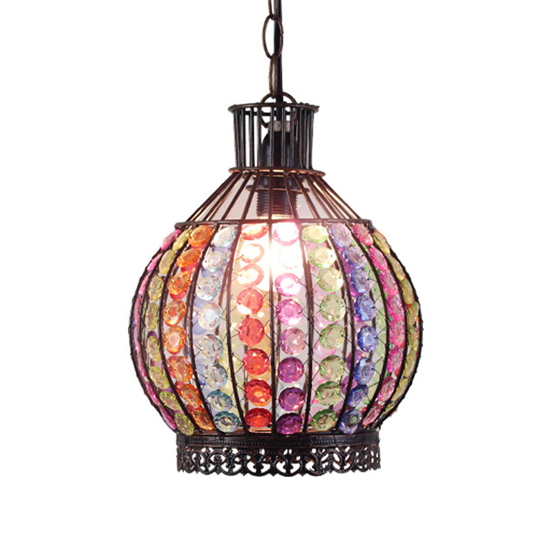 Sphere Restaurant Suspension Lighting Decorative Metal 1 Bulb Bronze Hanging Pendant Light