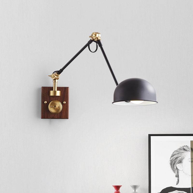 Metallkuppel Wandlampe Holzbasis minimalistischer Stil Verstellbarer Wandleuchten für Schlafzimmer