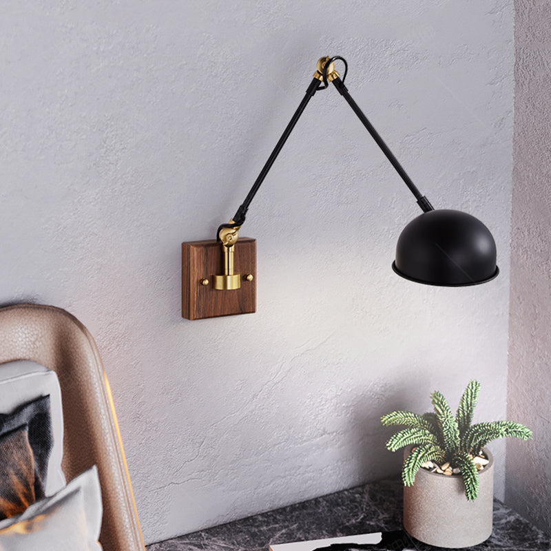 Metallkuppel Wandlampe Holzbasis minimalistischer Stil Verstellbarer Wandleuchten für Schlafzimmer