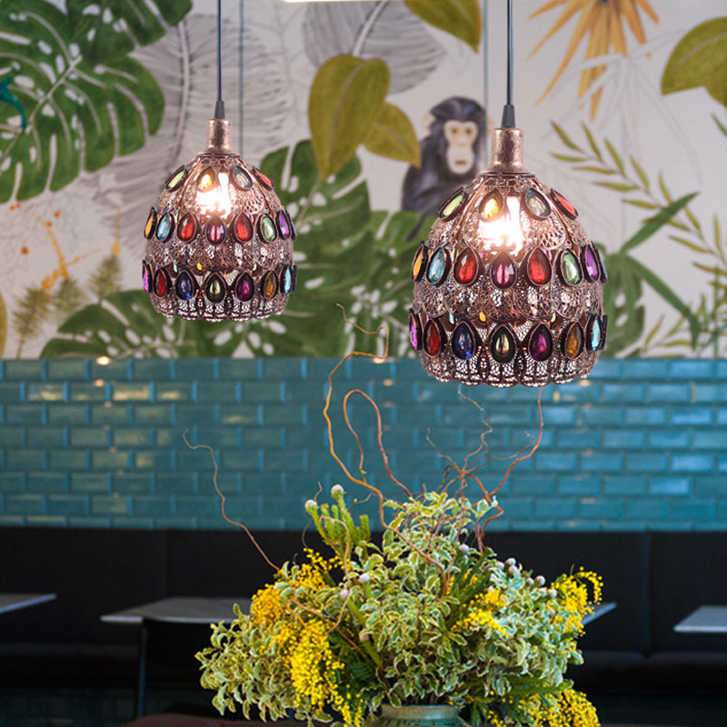 Metal Rust Pendant Lamp Dome 1 Bulb Traditional Suspended Lighting Fixture for Restaurant