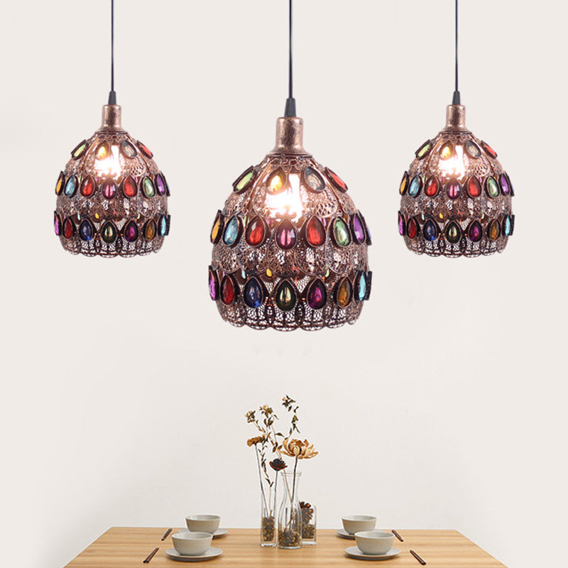 Metal Rust Pendant Lamp Dome 1 Bulb Traditional Suspended Lighting Fixture for Restaurant