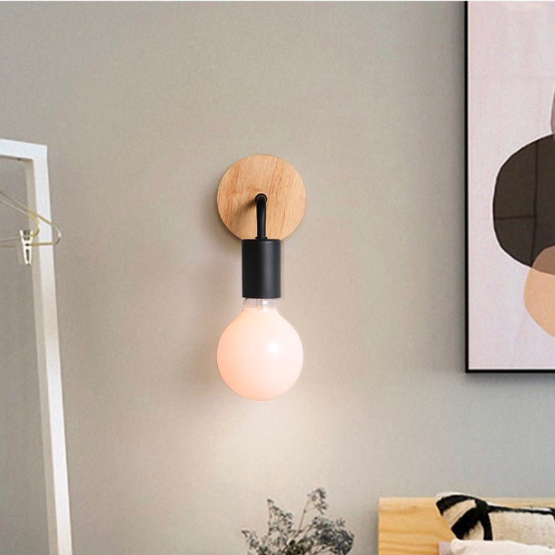 Nordic Style Blub Shape Mirror Light Single Light Wall Lamp with Wood for Bedroom
