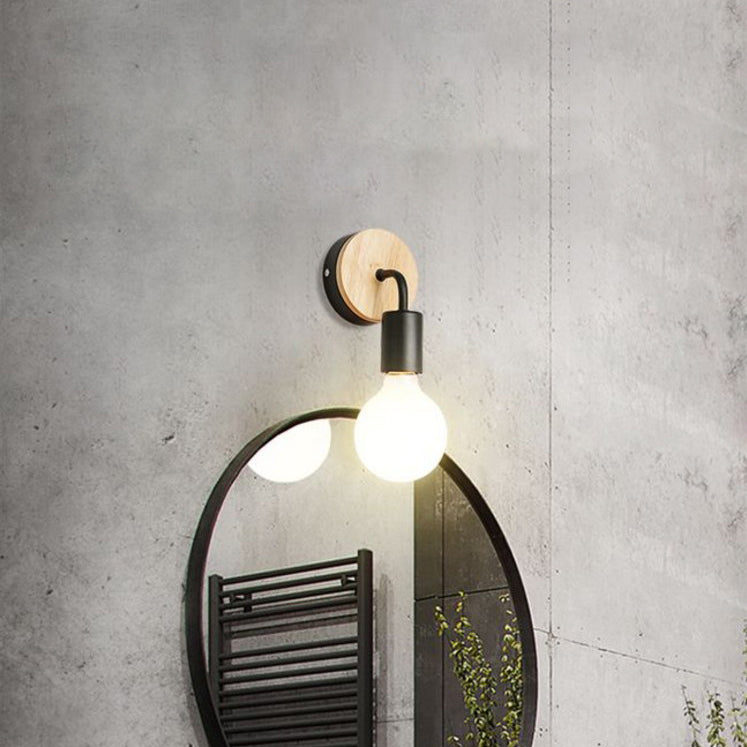 Nordic Style Blub Shape Mirror Light Single Light Wall Lamp with Wood for Bedroom