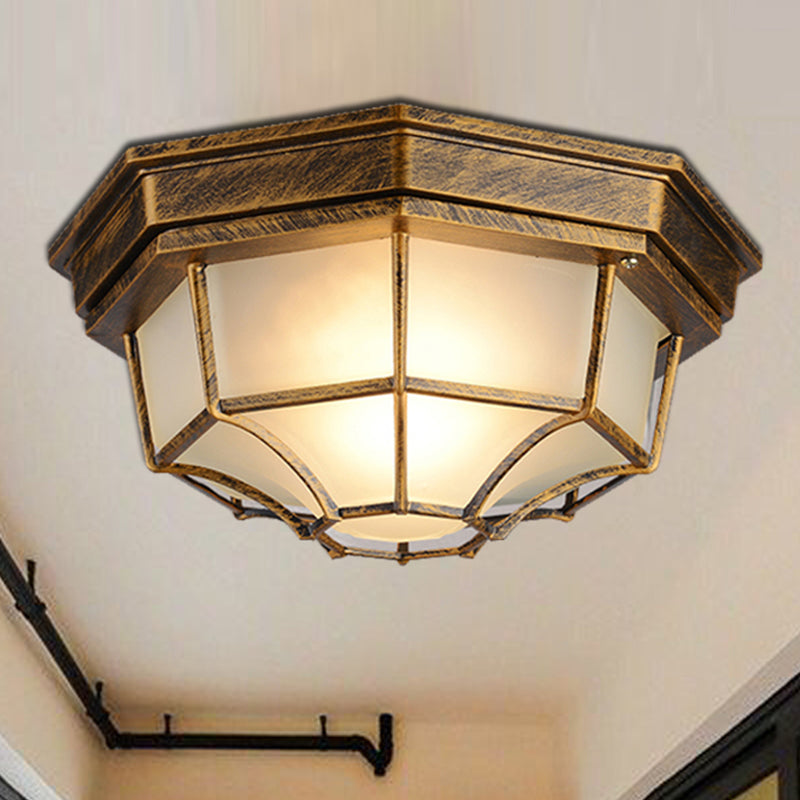 Octagonal Flush Mount Light Traditional Waterproof Ceiling Light with Glass Shade