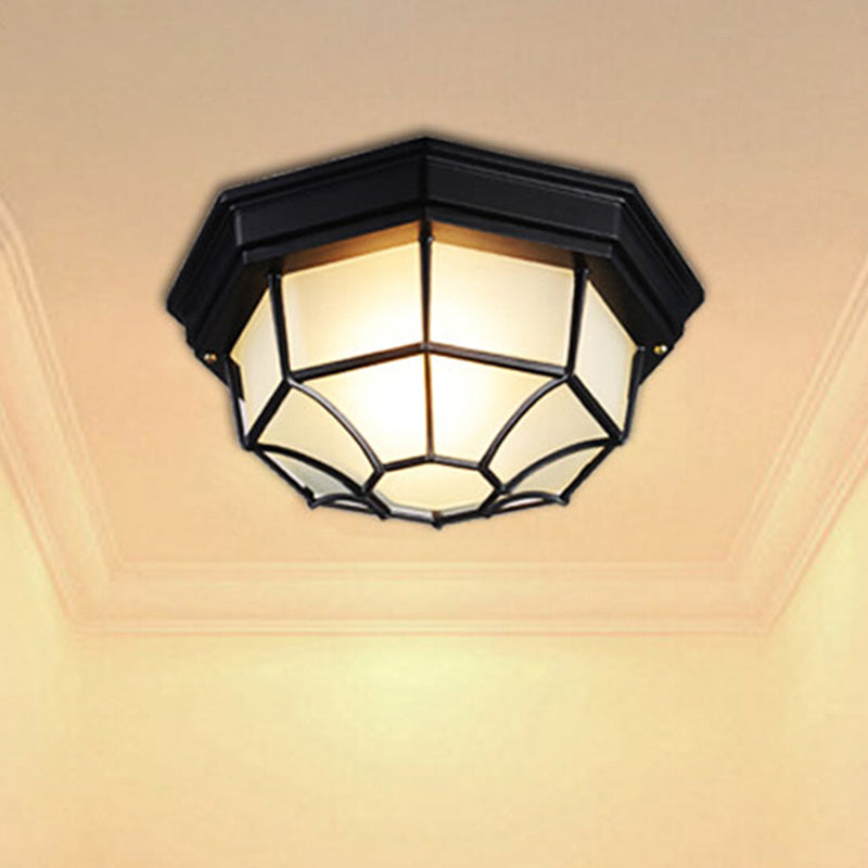 Octagonal Flush Mount Light Traditional Waterproof Ceiling Light with Glass Shade