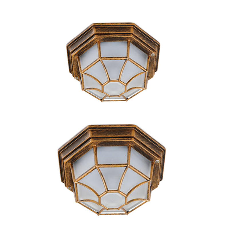 Octagonal Flush Mount Light Traditional Waterproof Ceiling Light with Glass Shade