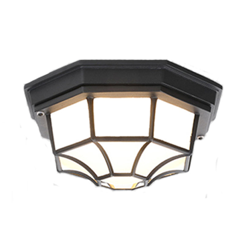 Octagonal Flush Mount Light Traditional Waterproof Ceiling Light with Glass Shade