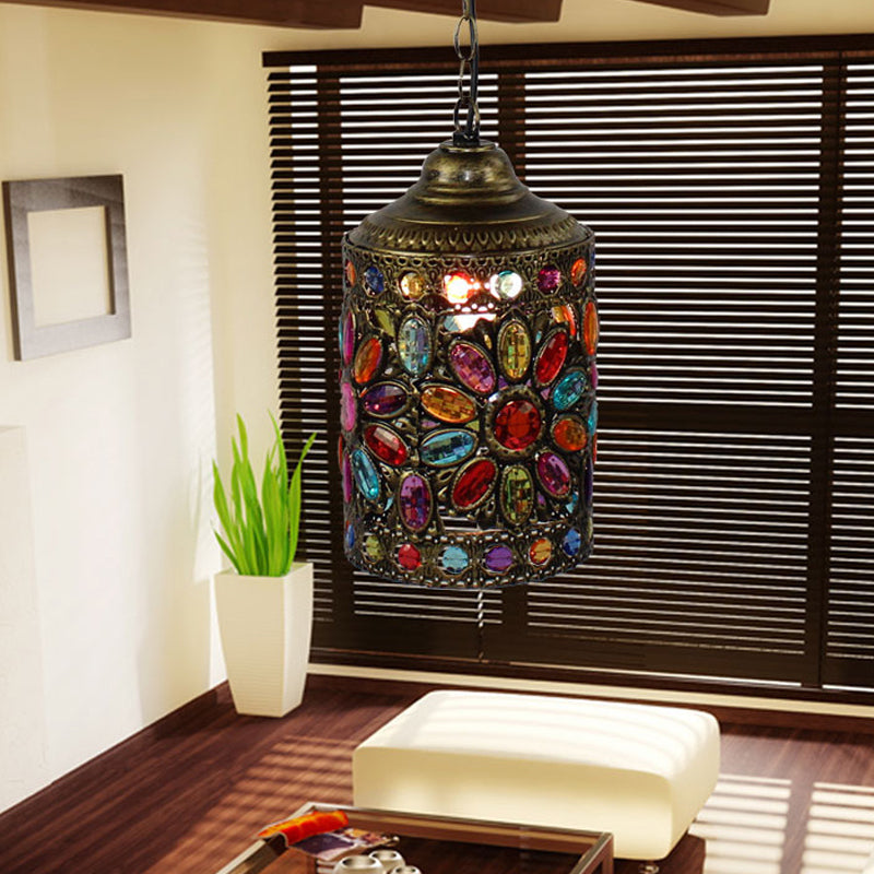 Metal Brass Suspended Lighting Fixture Cylindrical 6"/6.5" W 1 Head Vintage Ceiling Pendant Light for Restaurant