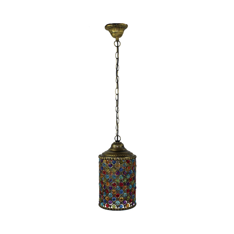 Vintage Cylinder Suspension Pendant Light 1 Light Metal Hanging Lamp in Bronze for Living Room
