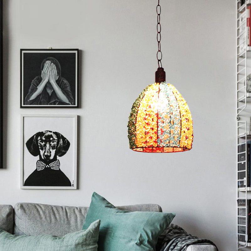 1 head metal lampada a soffitto decorativo bronzo/blu smerletato/cupola da soggio